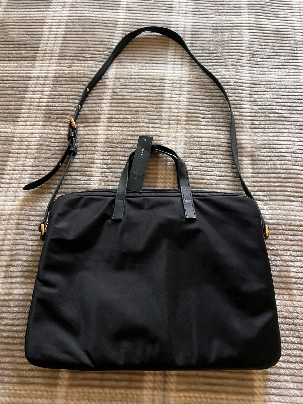 Marc by Marc Jacobs Black Nylon Laptop Tote with Gold Hardware